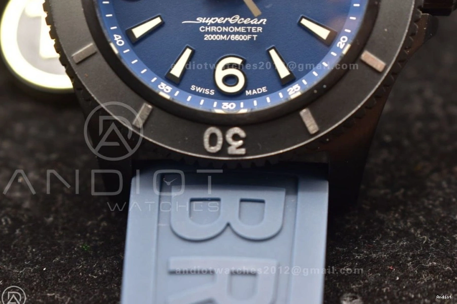 Rubber Automatic A2824 44 Black Black Blue TF Strap Best Superocean Dial 1:1 Edition Bezel On 0417